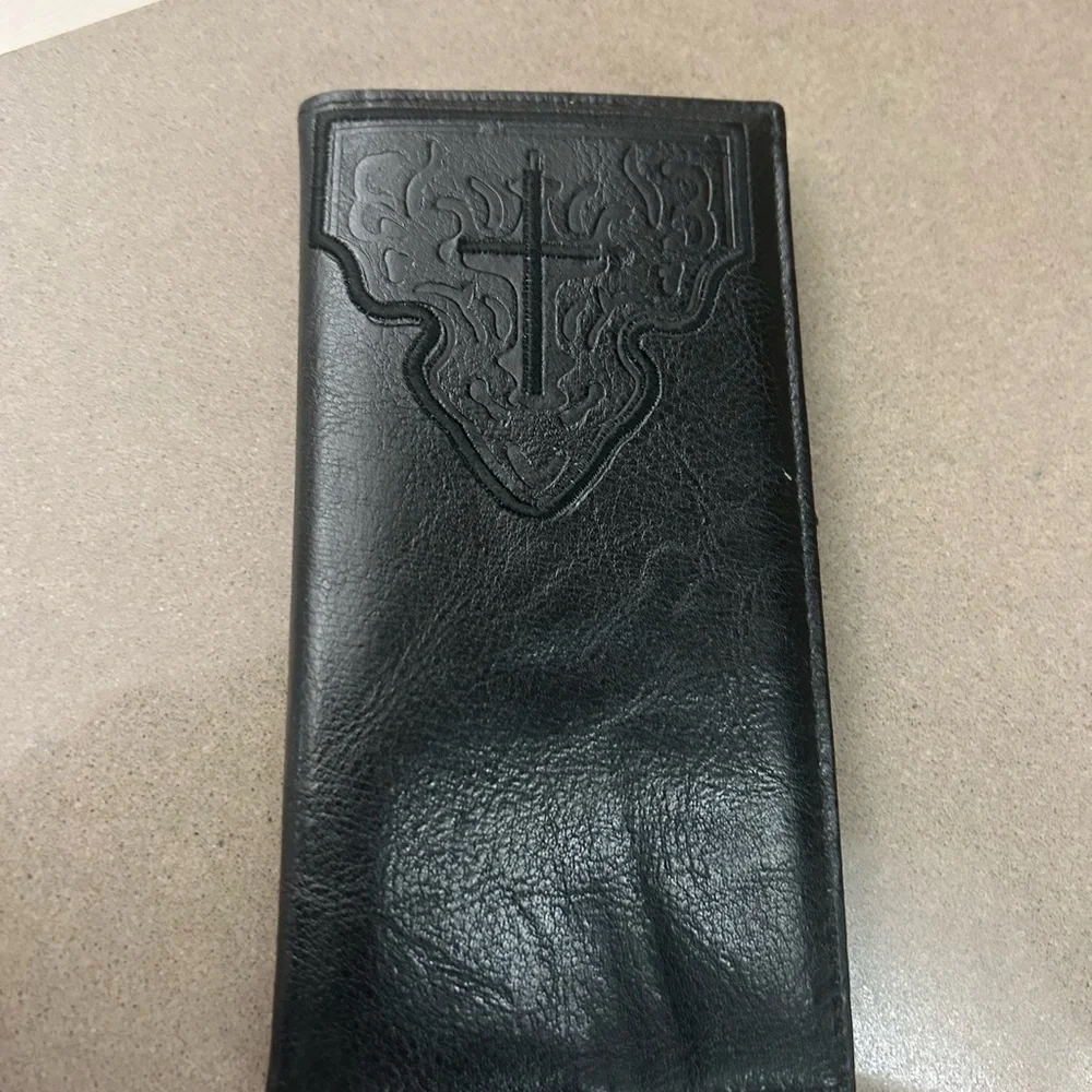 Western Embossed Black Leather Card Holder/wallet-excellent shape!
